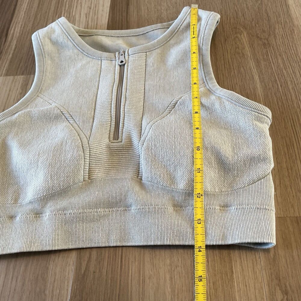 Aerie Offline Womens M Ribbed 1/4 Zip Sports Bra Crop Top Clean Girl Activewear - Picture 7 of 9